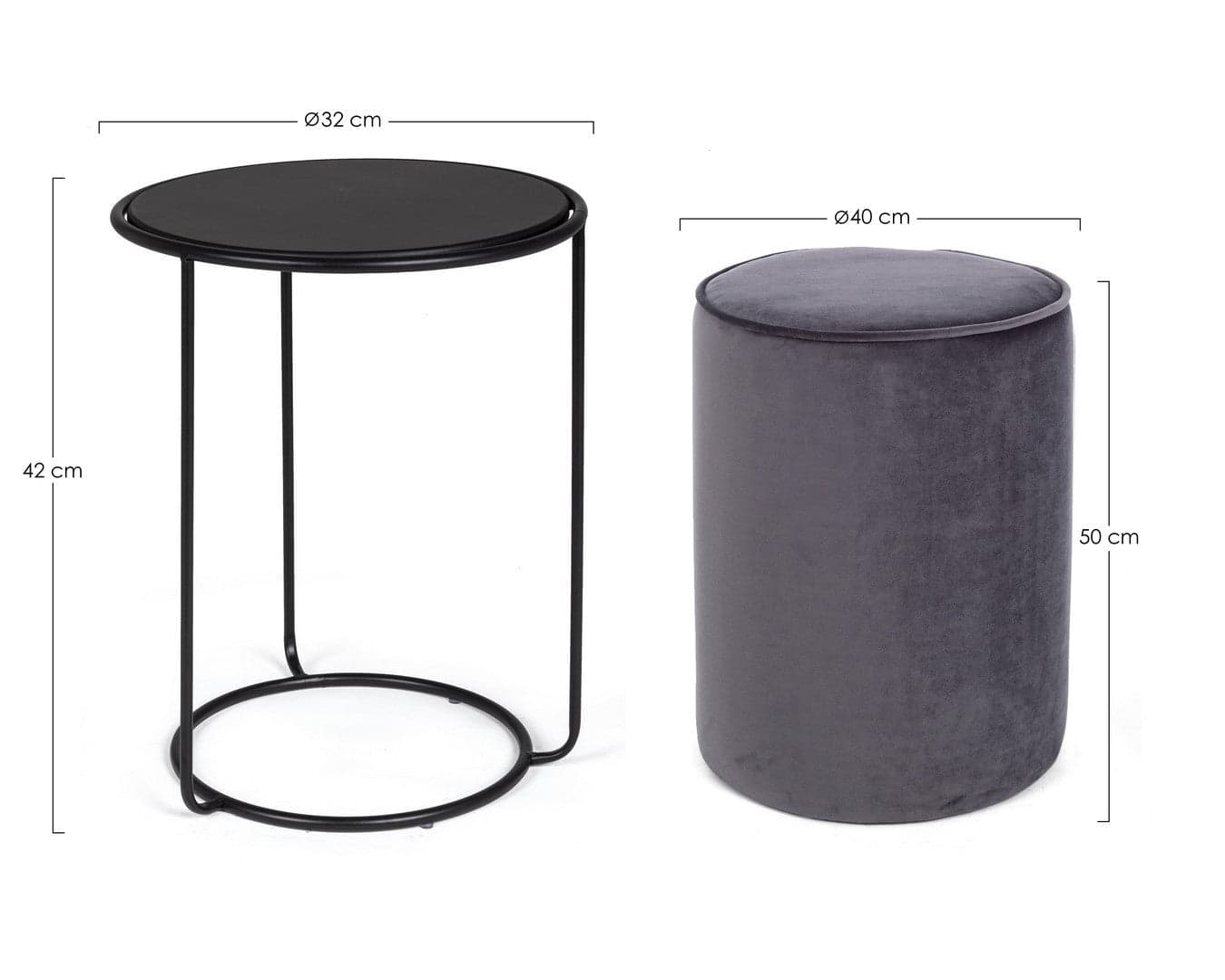 Poltrona Pouf "Annika" per interno, con struttura in acciaio verniciato a polvere epossidica e mdf set da 2 pezzi in Ottomane e poggiapiedi Decor Space - Altamura, commercioVirtuoso.it