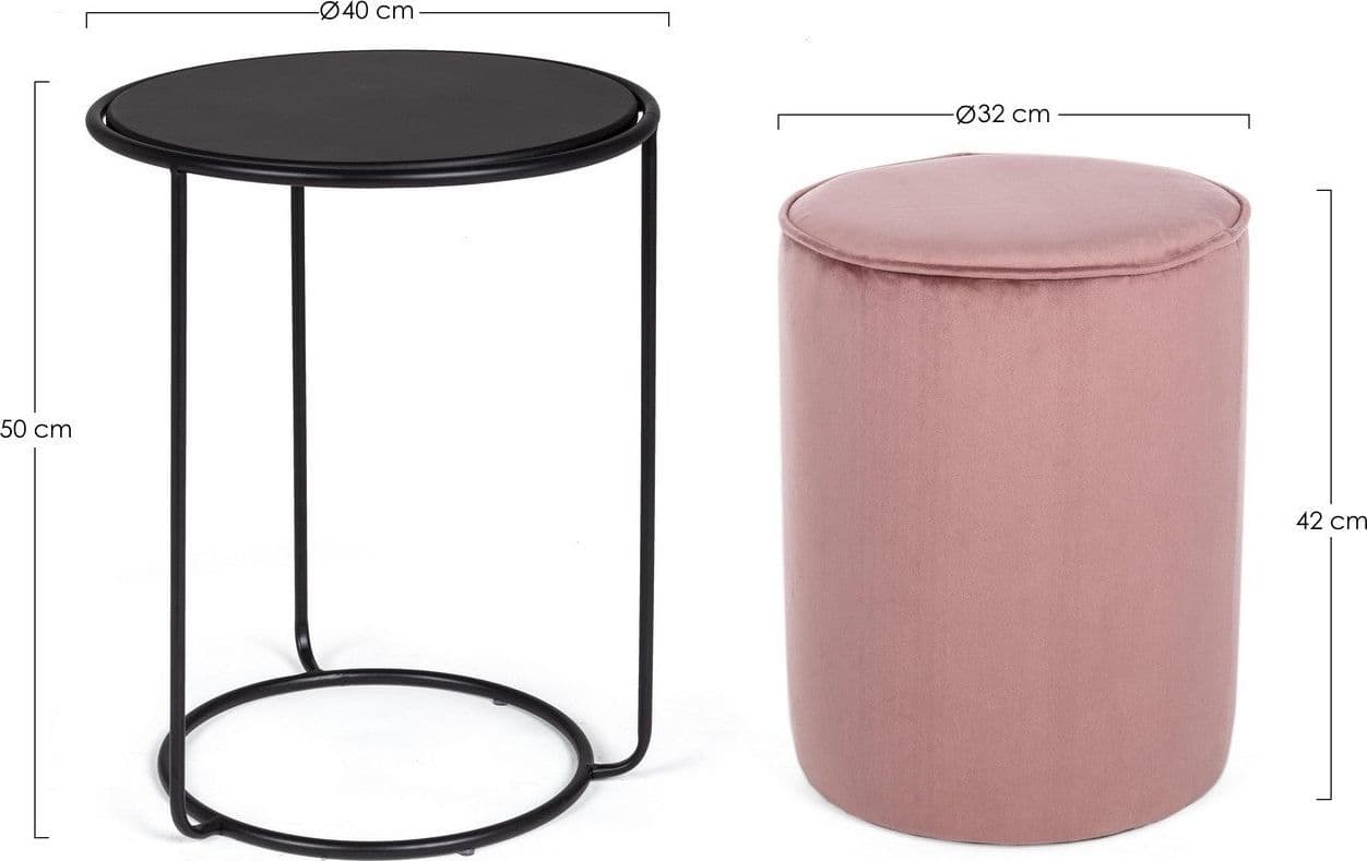 Poltrona Pouf "Annika" per interno, con struttura in acciaio verniciato a polvere epossidica e mdf set da 2 pezzi in Ottomane e poggiapiedi Decor Space - Altamura, commercioVirtuoso.it