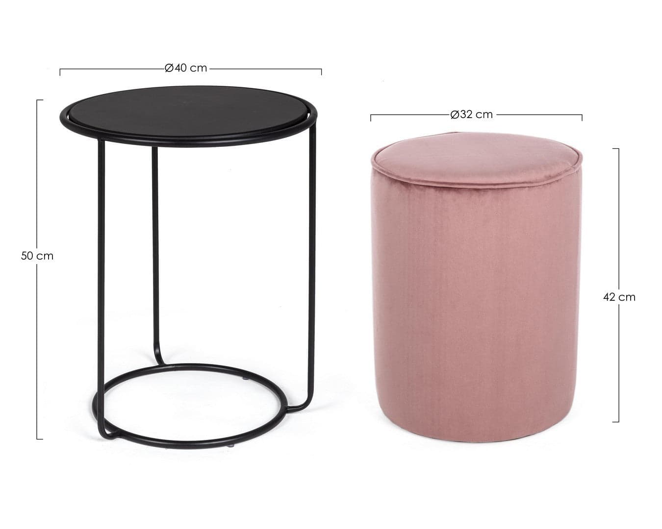 Poltrona Pouf "Annika" per interno, con struttura in acciaio verniciato a polvere epossidica e mdf set da 2 pezzi in Ottomane e poggiapiedi Decor Space - Altamura, commercioVirtuoso.it