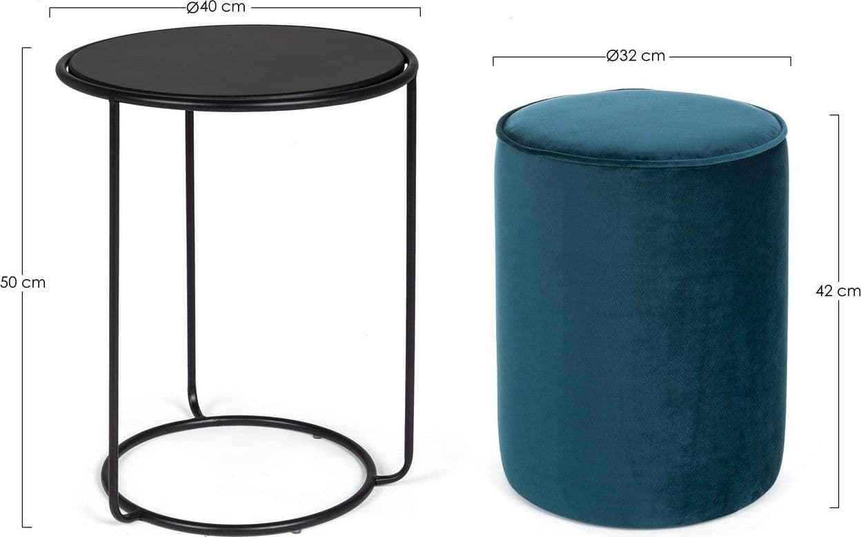 Poltrona Pouf "Annika" per interno, con struttura in acciaio verniciato a polvere epossidica e mdf set da 2 pezzi in Ottomane e poggiapiedi Decor Space - Altamura, commercioVirtuoso.it