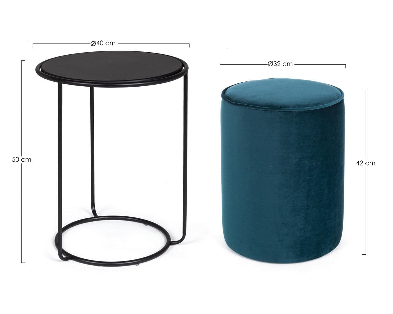 Poltrona Pouf "Annika" per interno, con struttura in acciaio verniciato a polvere epossidica e mdf set da 2 pezzi in Ottomane e poggiapiedi Decor Space - Altamura, commercioVirtuoso.it