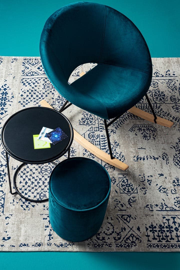 Poltrona Pouf "Annika" per interno, con struttura in acciaio verniciato a polvere epossidica e mdf set da 2 pezzi in Ottomane e poggiapiedi Decor Space - Altamura, commercioVirtuoso.it