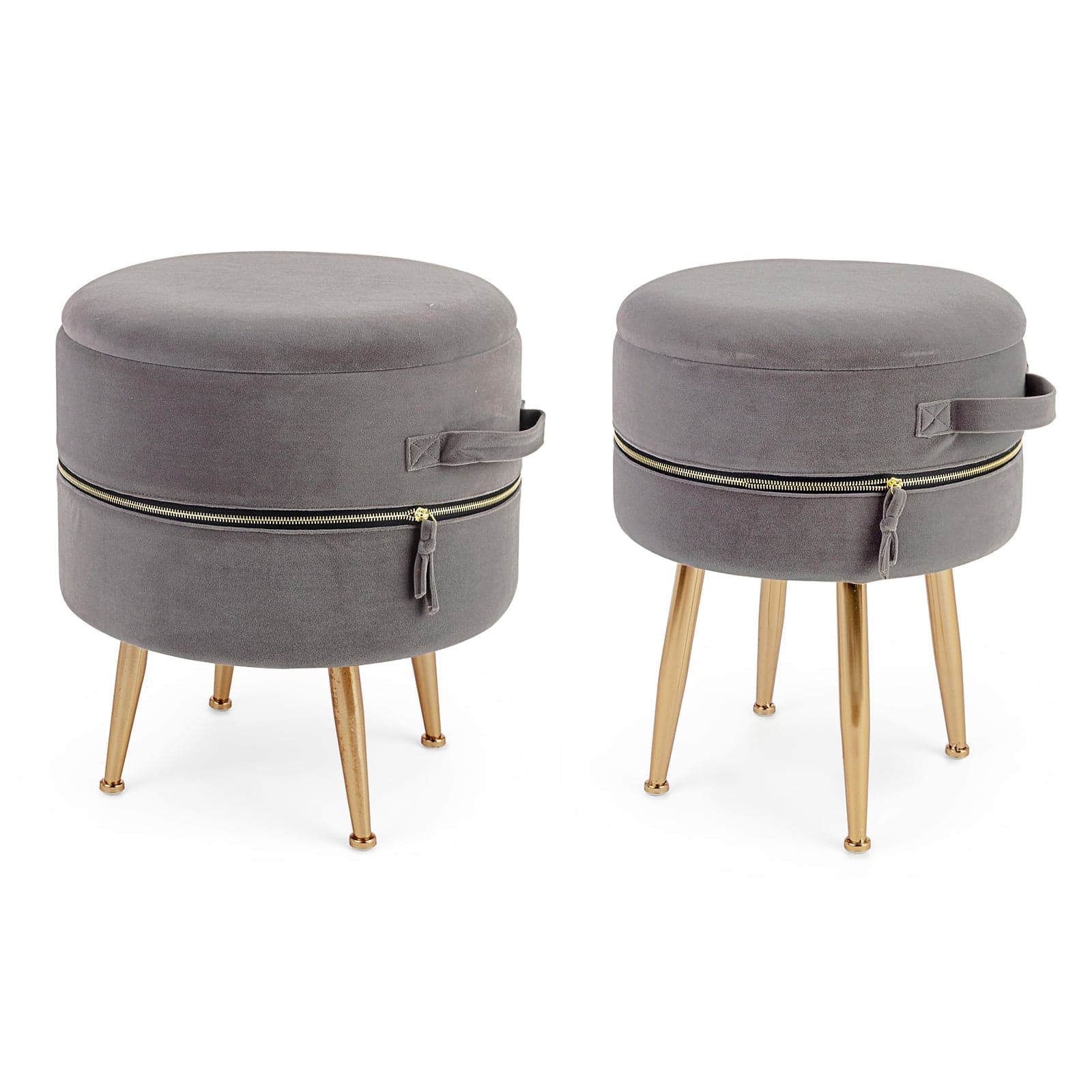 Set 2 Pouf contenitore tondi seduta in velluto arredamento moderno in Ottomane e poggiapiedi Decor Space - Altamura, commercioVirtuoso.it