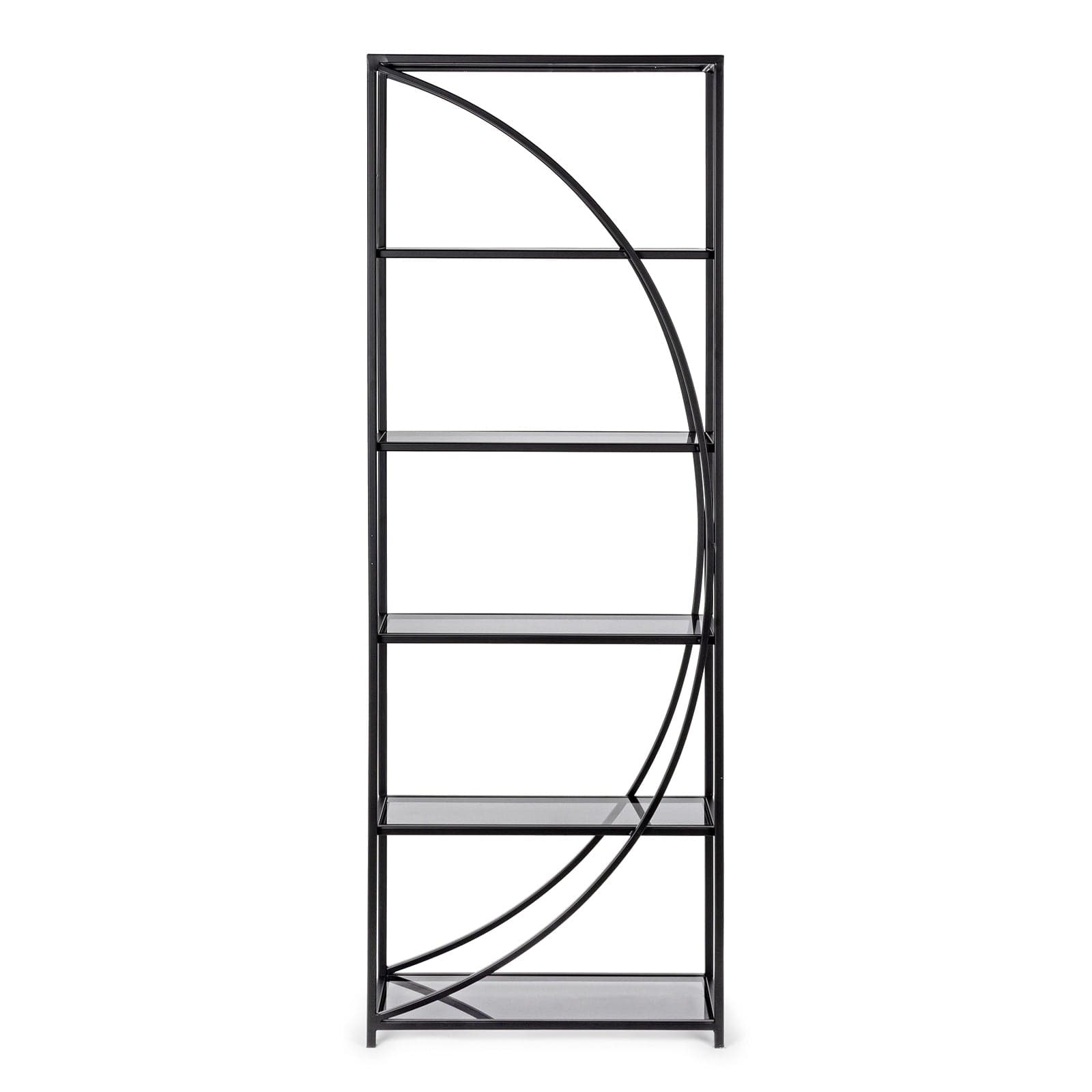 Libreria "Korvet" in acciaio nero con 5 ripiani in vetro h 178 cm per ufficio moderno in Librerie Decor Space - Altamura, commercioVirtuoso.it
