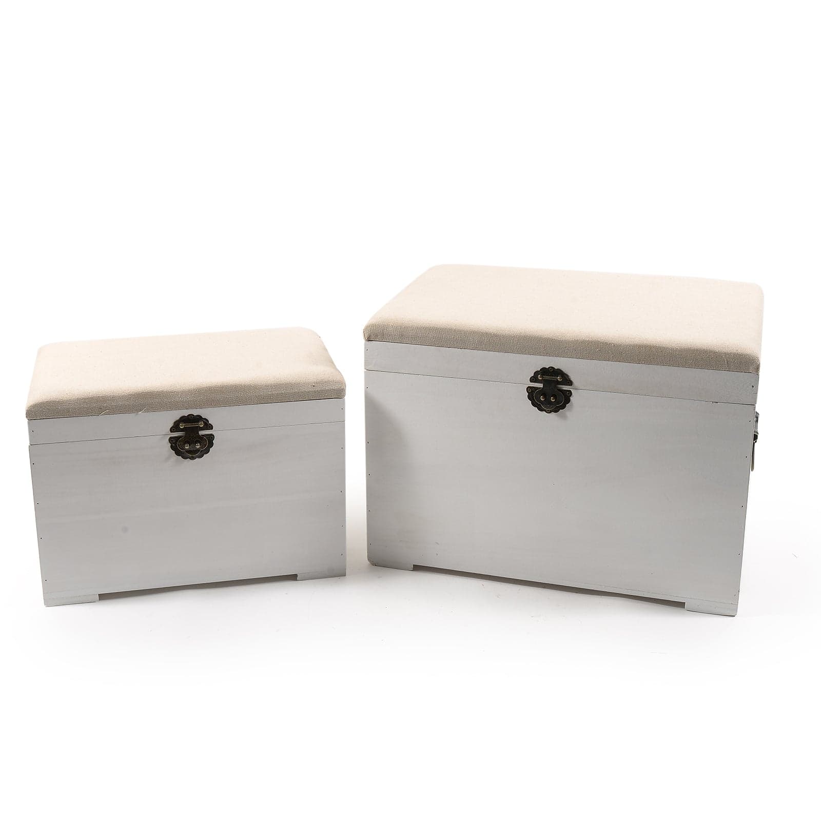 Set 2 Pouf rettangolari con seduta imbottita e struttura in legno arredamento moderno
