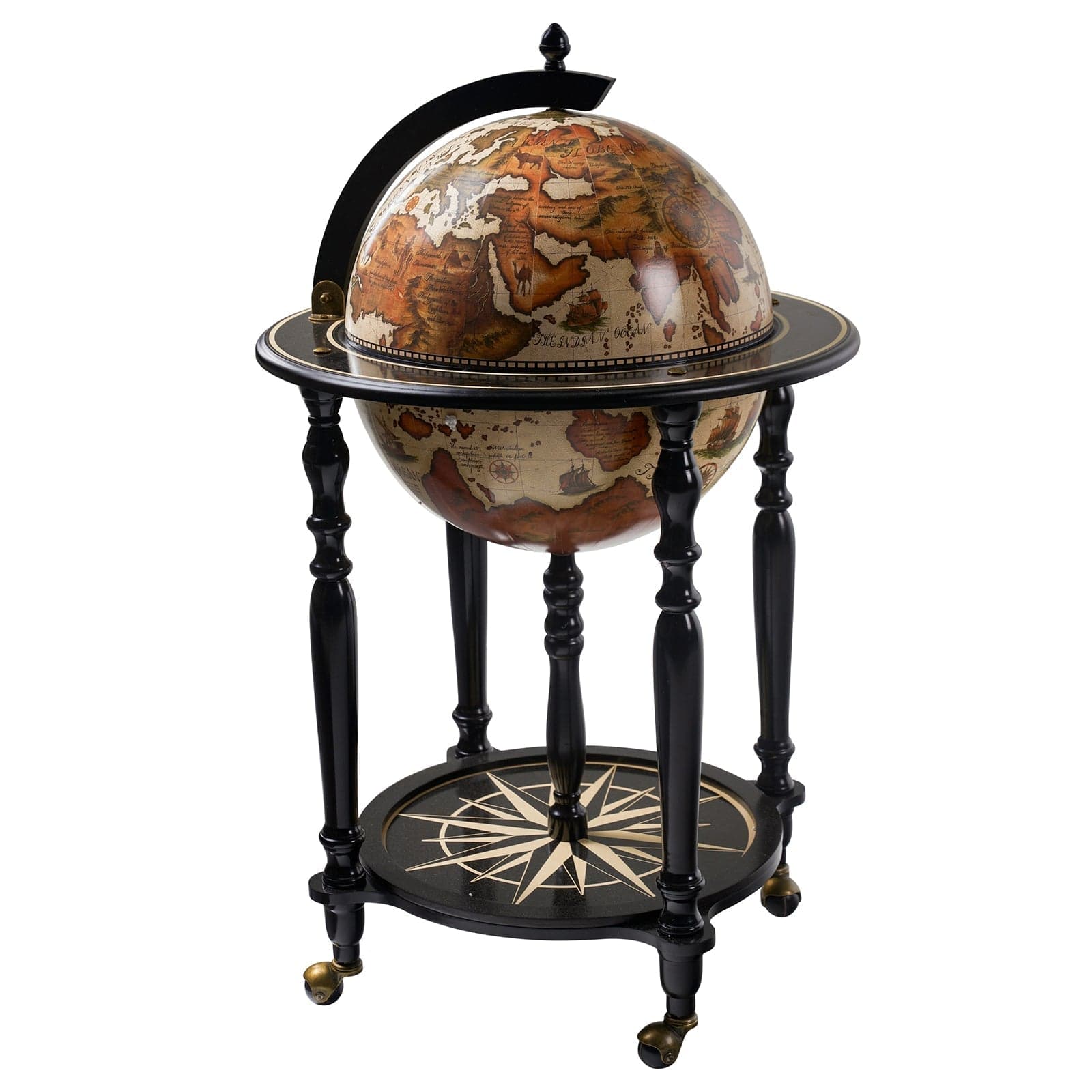 Mappamondo portabottiglie minibar con piedistallo in legno decorazione moderna h 92 cm in Porta bottiglie da vino Decor Space - Altamura, commercioVirtuoso.it