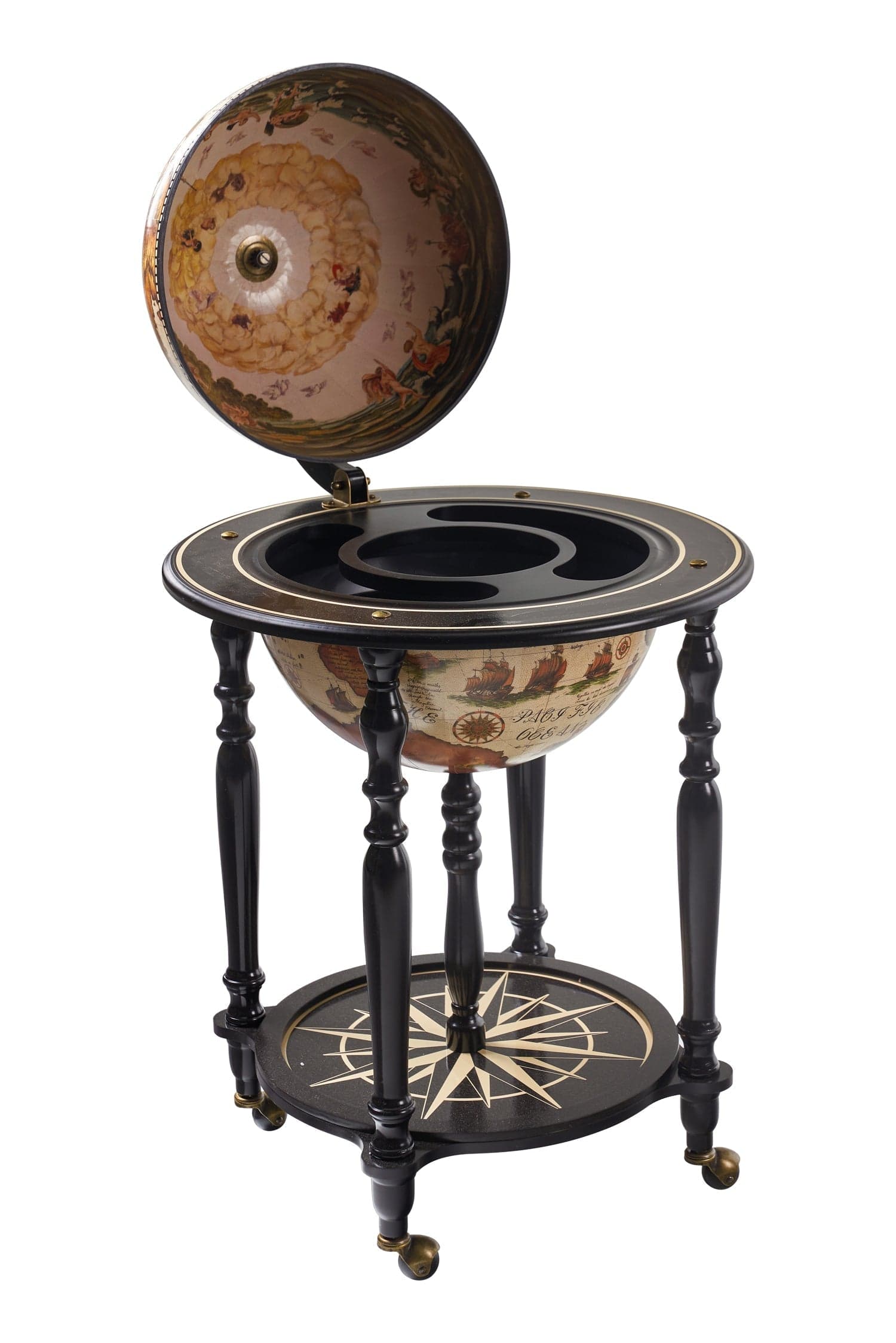 Mappamondo portabottiglie minibar con piedistallo in legno decorazione moderna h 92 cm in Porta bottiglie da vino Decor Space - Altamura, commercioVirtuoso.it