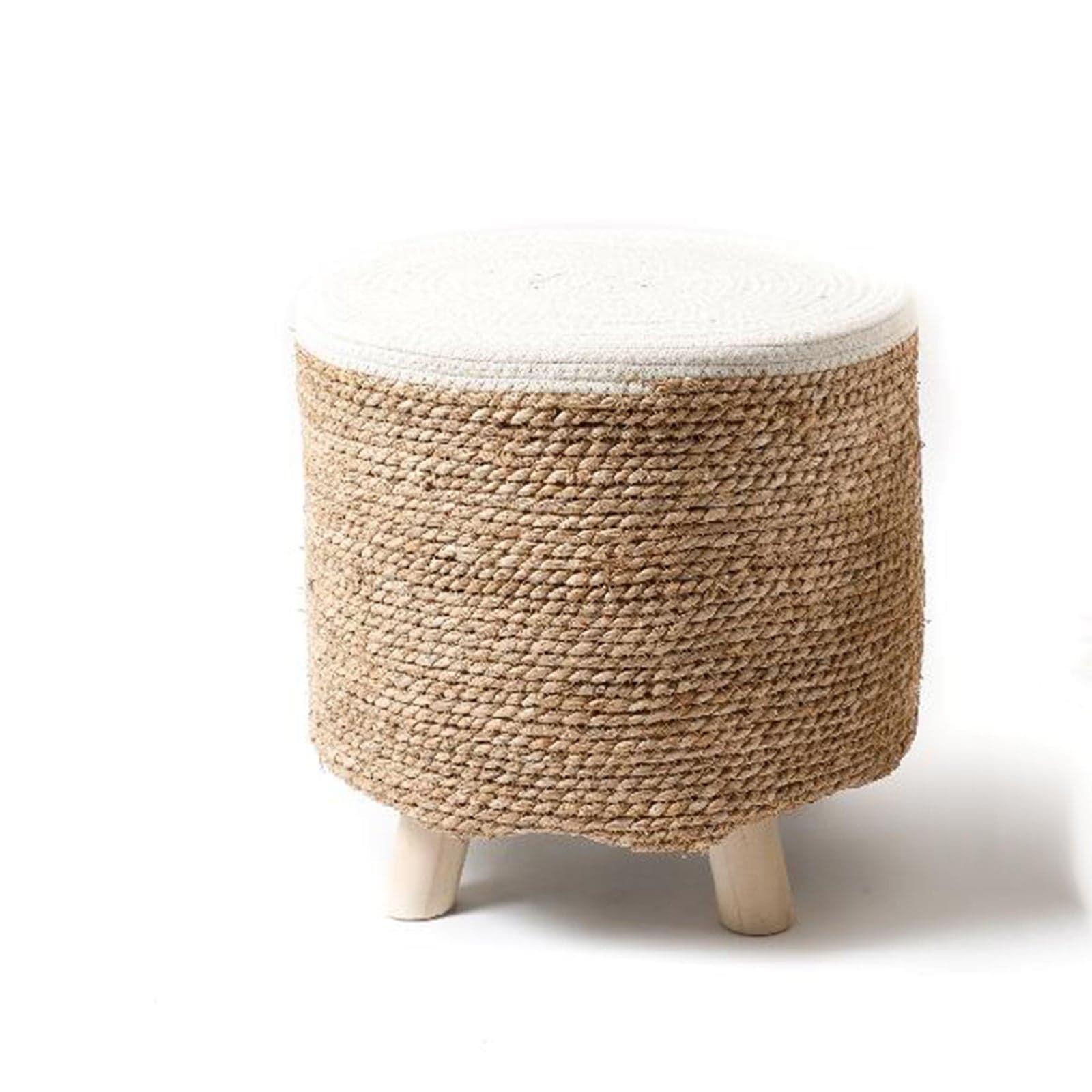 Pouf tondi con seduta in corda e piedini in legno per arredamento moderno in Ottomane e poggiapiedi Decor Space - Altamura, commercioVirtuoso.it
