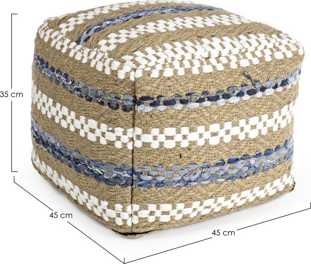 Poltrona Pouf "Gezira" per interno, con rivestimento in cotone e iuta da 45x45x35 cm in Ottomane e poggiapiedi Decor Space - Altamura, commercioVirtuoso.it