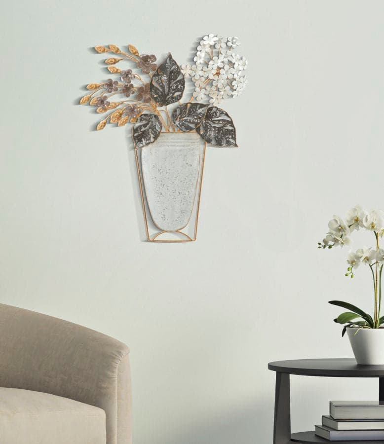 Pannello decorativo in ferro vaso con fiori per decorazioni ambienti - 5