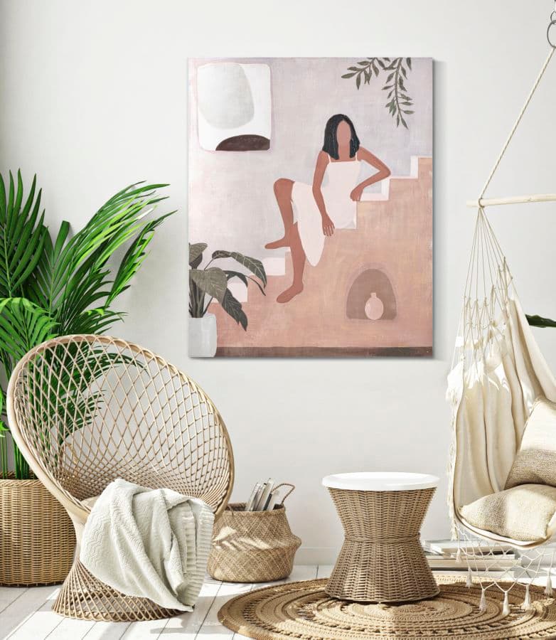 Dipinto su tela ragazza su scale con telaio in legno per decorazioni ambienti in Poster e stampe Decor Space - Altamura, commercioVirtuoso.it