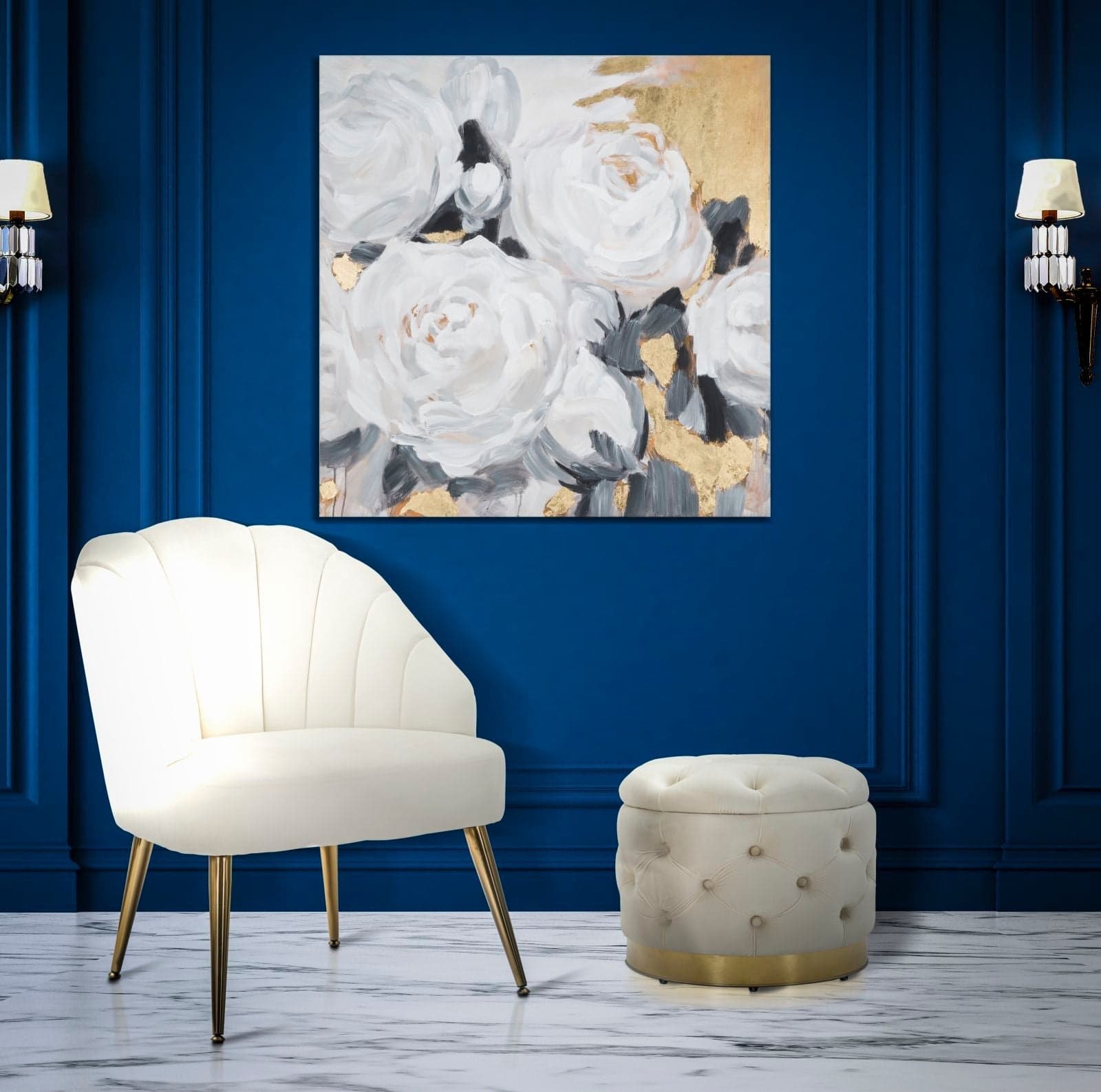 Dipinto su tela rose bianche con intelaiatura in legno per decorazioni ambienti in Poster e stampe Decor Space - Altamura, commercioVirtuoso.it