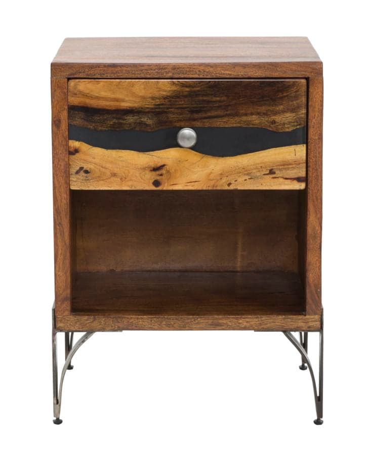 Comodino "Mustang" struttura in legno di acacia e metallo per interni in Comodini Decor Space - Altamura, commercioVirtuoso.it