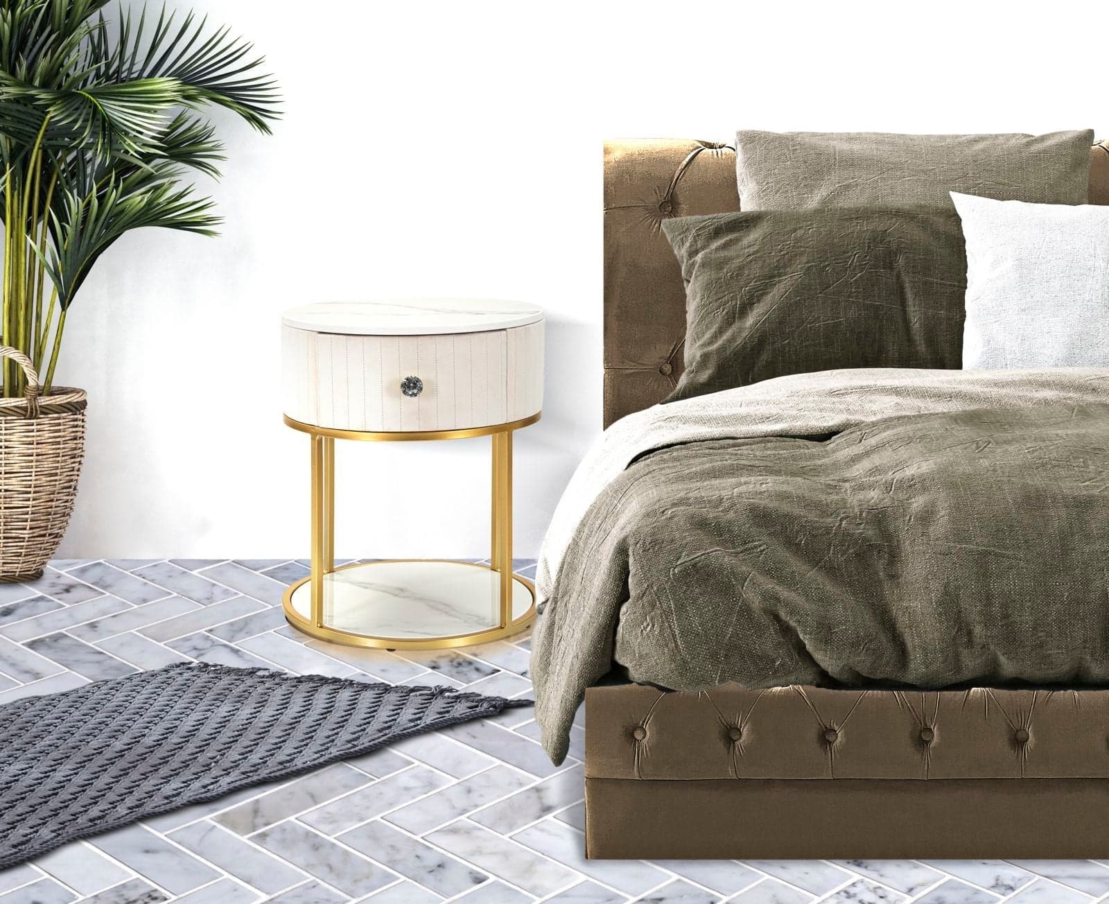 Comodino "Montpellier" struttura in metallo e legno ripiano in marmo per interni in Tavolini bassi Decor Space - Altamura, commercioVirtuoso.it