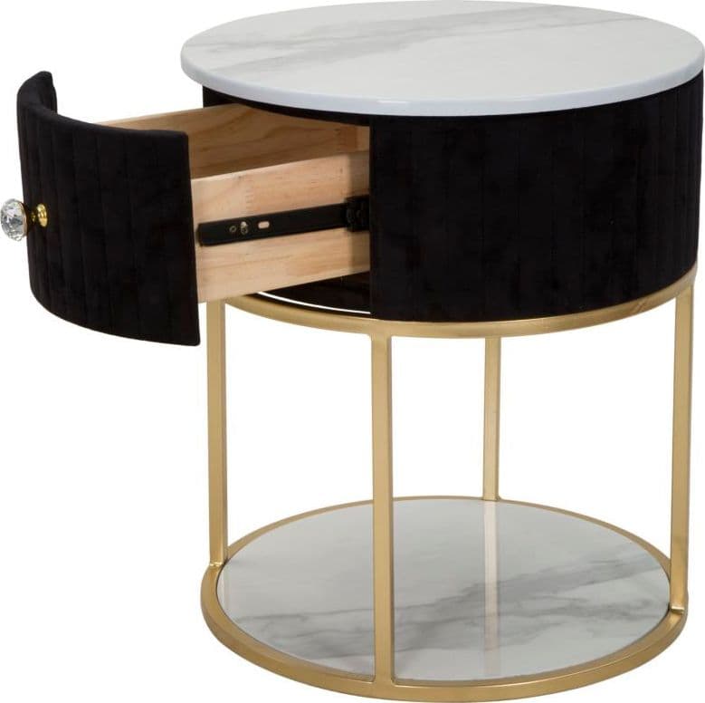 Comodino "Montpellier" struttura in metallo e legno ripiano in marmo per interni in Tavolini bassi Decor Space - Altamura, commercioVirtuoso.it