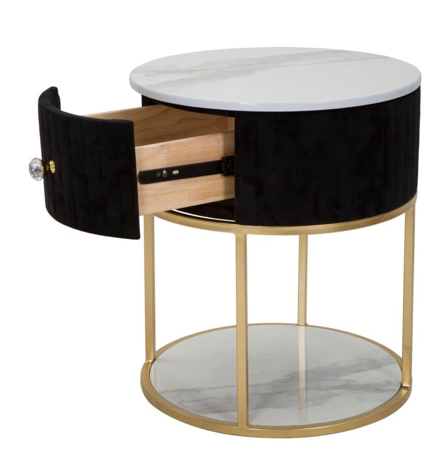 Comodino "Montpellier" struttura in metallo e legno ripiano in marmo per interni in Tavolini bassi Decor Space - Altamura, commercioVirtuoso.it
