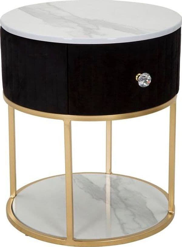 Comodino "Montpellier" struttura in metallo e legno ripiano in marmo per interni in Tavolini bassi Decor Space - Altamura, commercioVirtuoso.it
