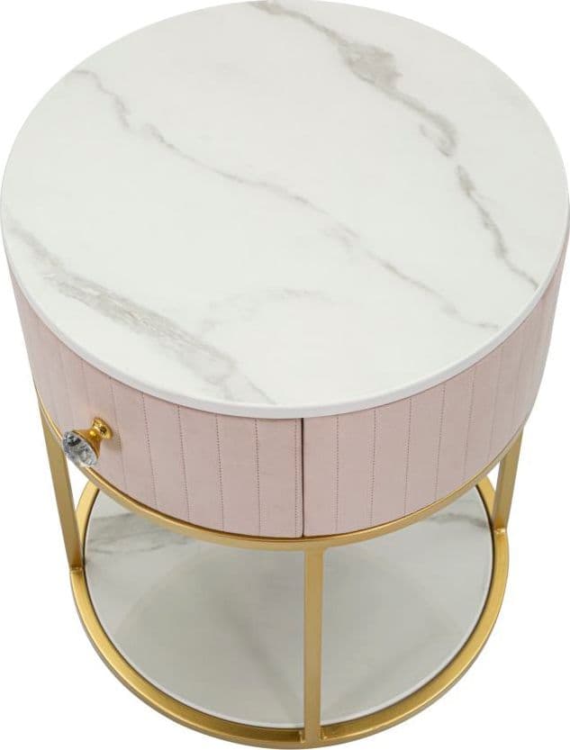 Comodino "Montpellier" struttura in metallo e legno ripiano in marmo per interni in Tavolini bassi Decor Space - Altamura, commercioVirtuoso.it