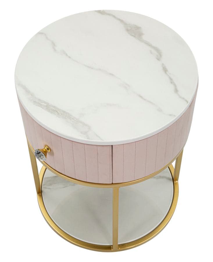 Comodino "Montpellier" struttura in metallo e legno ripiano in marmo per interni in Tavolini bassi Decor Space - Altamura, commercioVirtuoso.it