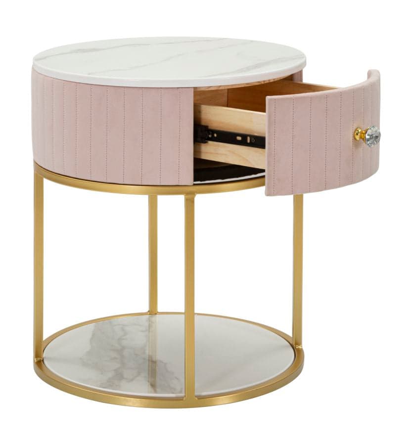 Comodino "Montpellier" struttura in metallo e legno ripiano in marmo per interni in Tavolini bassi Decor Space - Altamura, commercioVirtuoso.it