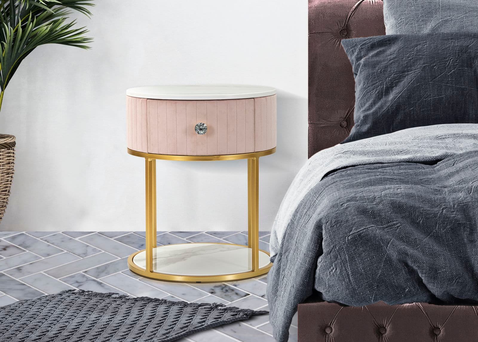Comodino "Montpellier" struttura in metallo e legno ripiano in marmo per interni in Tavolini bassi Decor Space - Altamura, commercioVirtuoso.it