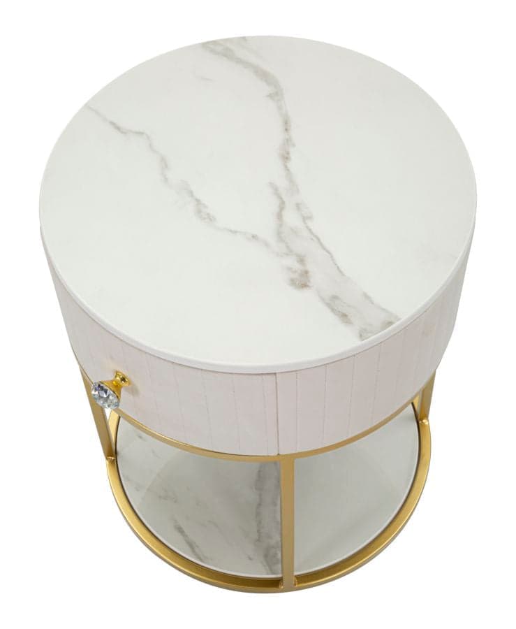 Comodino "Montpellier" struttura in metallo e legno ripiano in marmo per interni in Tavolini bassi Decor Space - Altamura, commercioVirtuoso.it