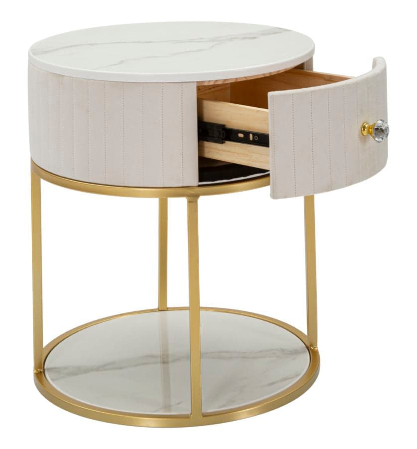 Comodino "Montpellier" struttura in metallo e legno ripiano in marmo per interni in Tavolini bassi Decor Space - Altamura, commercioVirtuoso.it