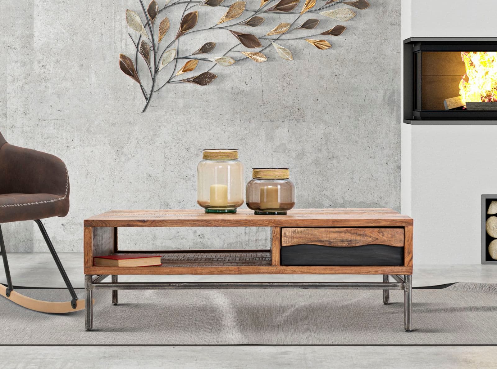 Tavolo da caffè "Yellowstone" struttura in legno di acacia e metallo per interni in Console e tavoli da divano Decor Space - Altamura, commercioVirtuoso.it