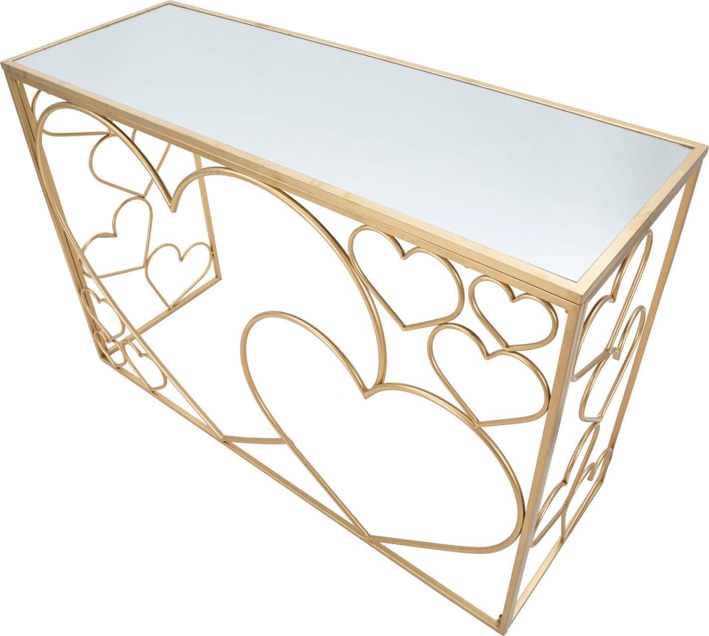 Console "Heart" struttura in metallo color oro ripiano in vetro per interni in Credenze Decor Space - Altamura, commercioVirtuoso.it
