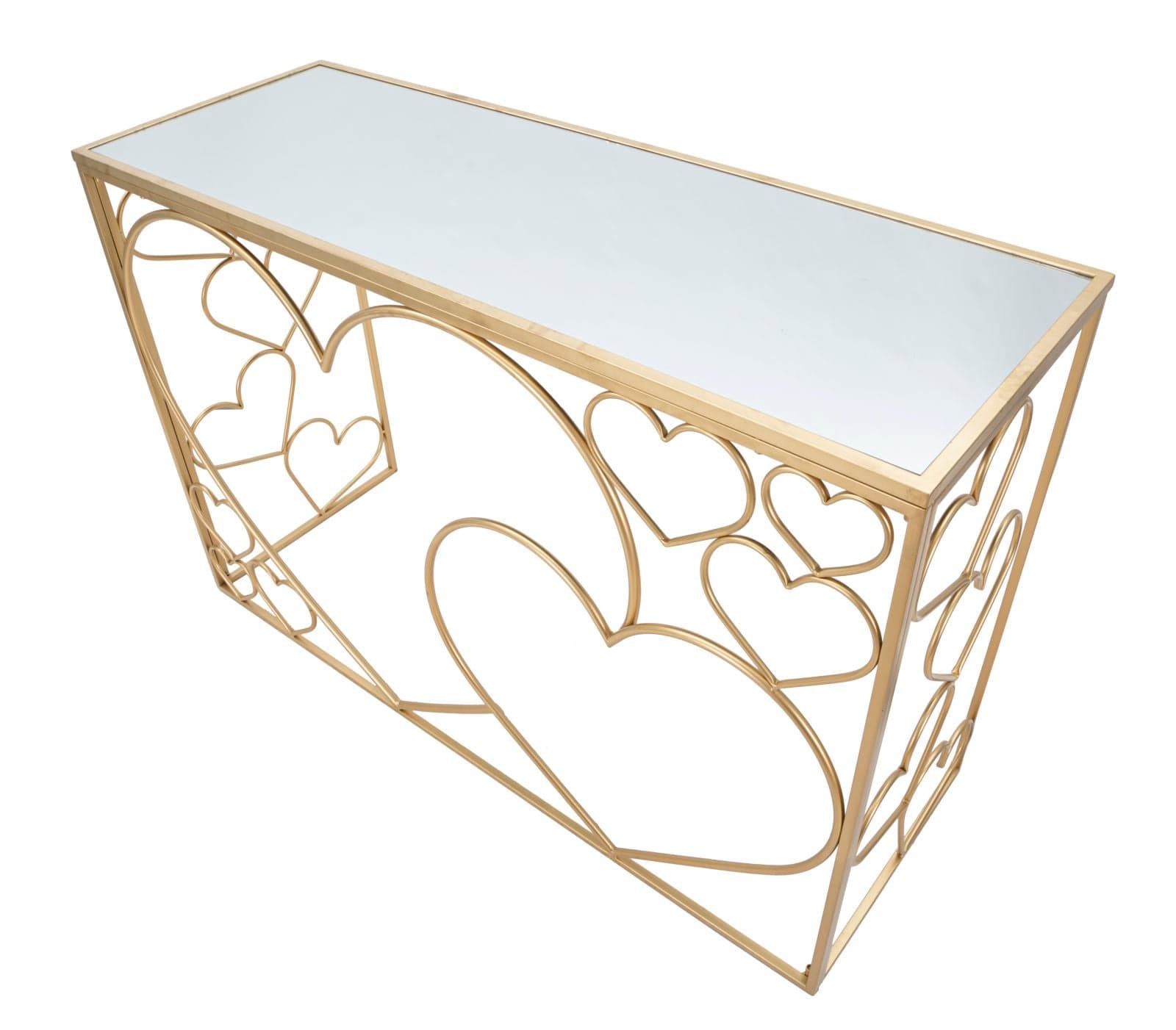 Console "Heart" struttura in metallo color oro ripiano in vetro per interni in Credenze Decor Space - Altamura, commercioVirtuoso.it