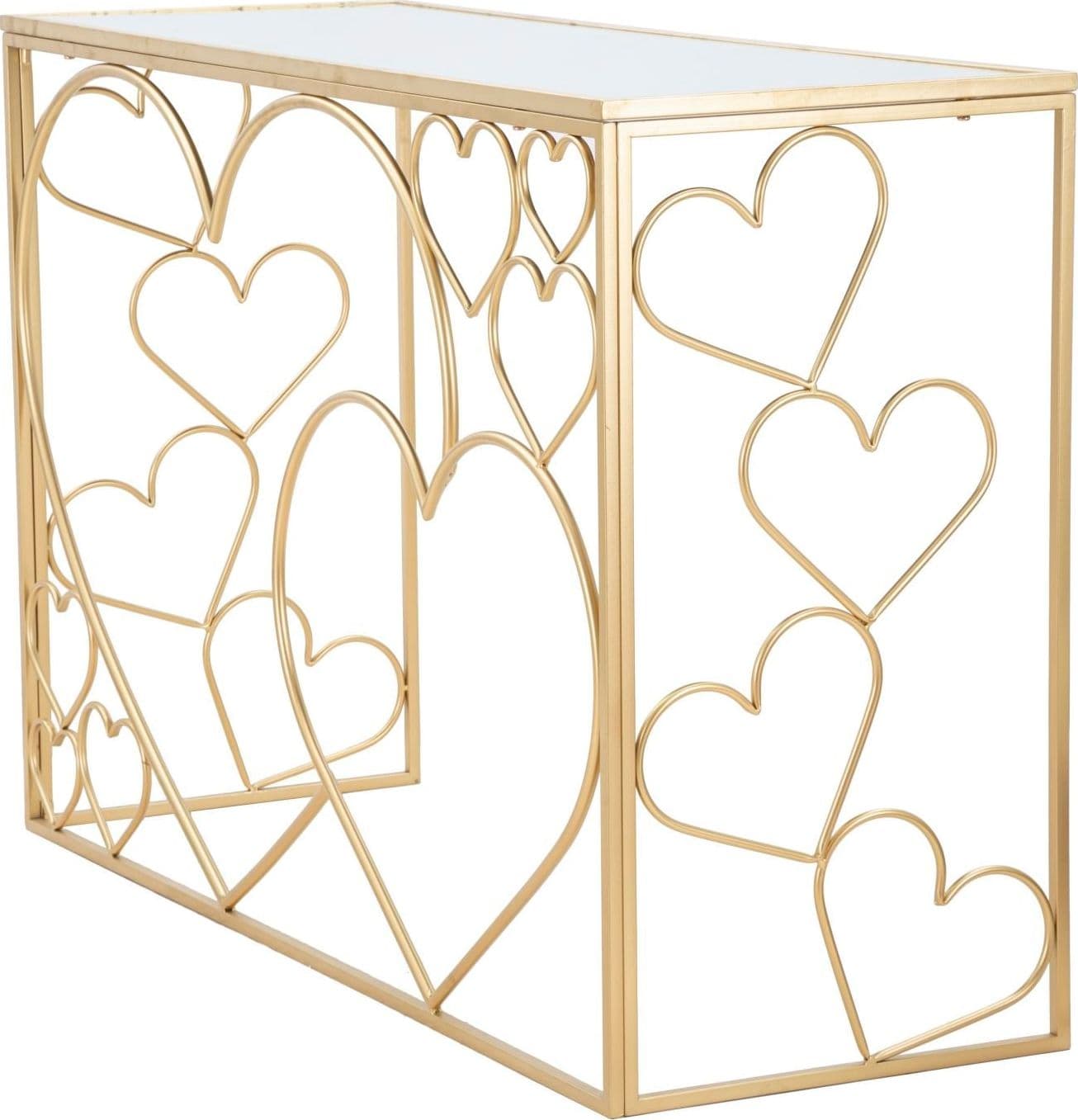 Console "Heart" struttura in metallo color oro ripiano in vetro per interni in Credenze Decor Space - Altamura, commercioVirtuoso.it