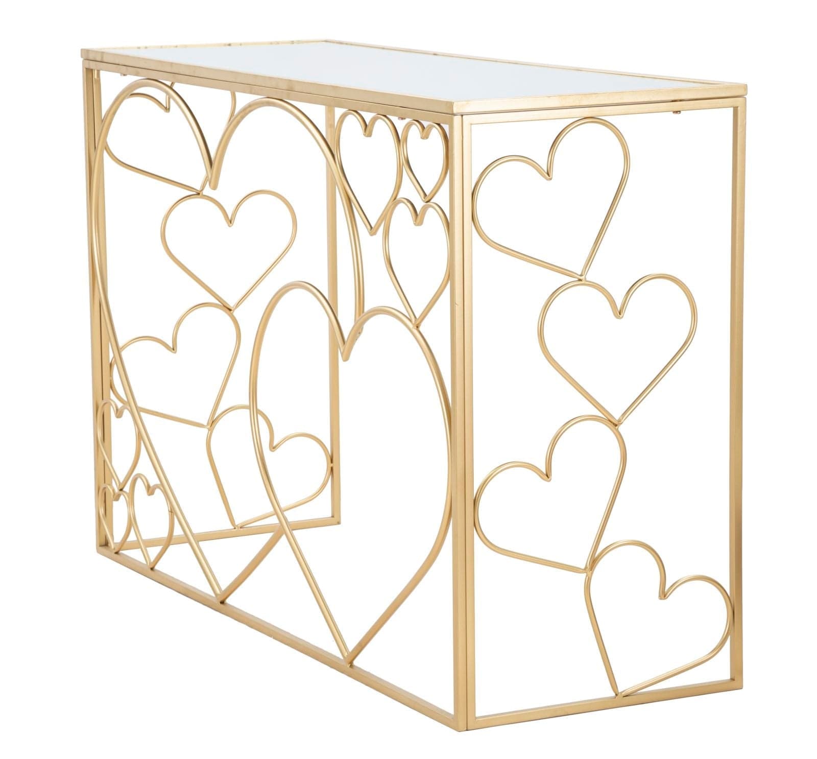 Console "Heart" struttura in metallo color oro ripiano in vetro per interni in Credenze Decor Space - Altamura, commercioVirtuoso.it