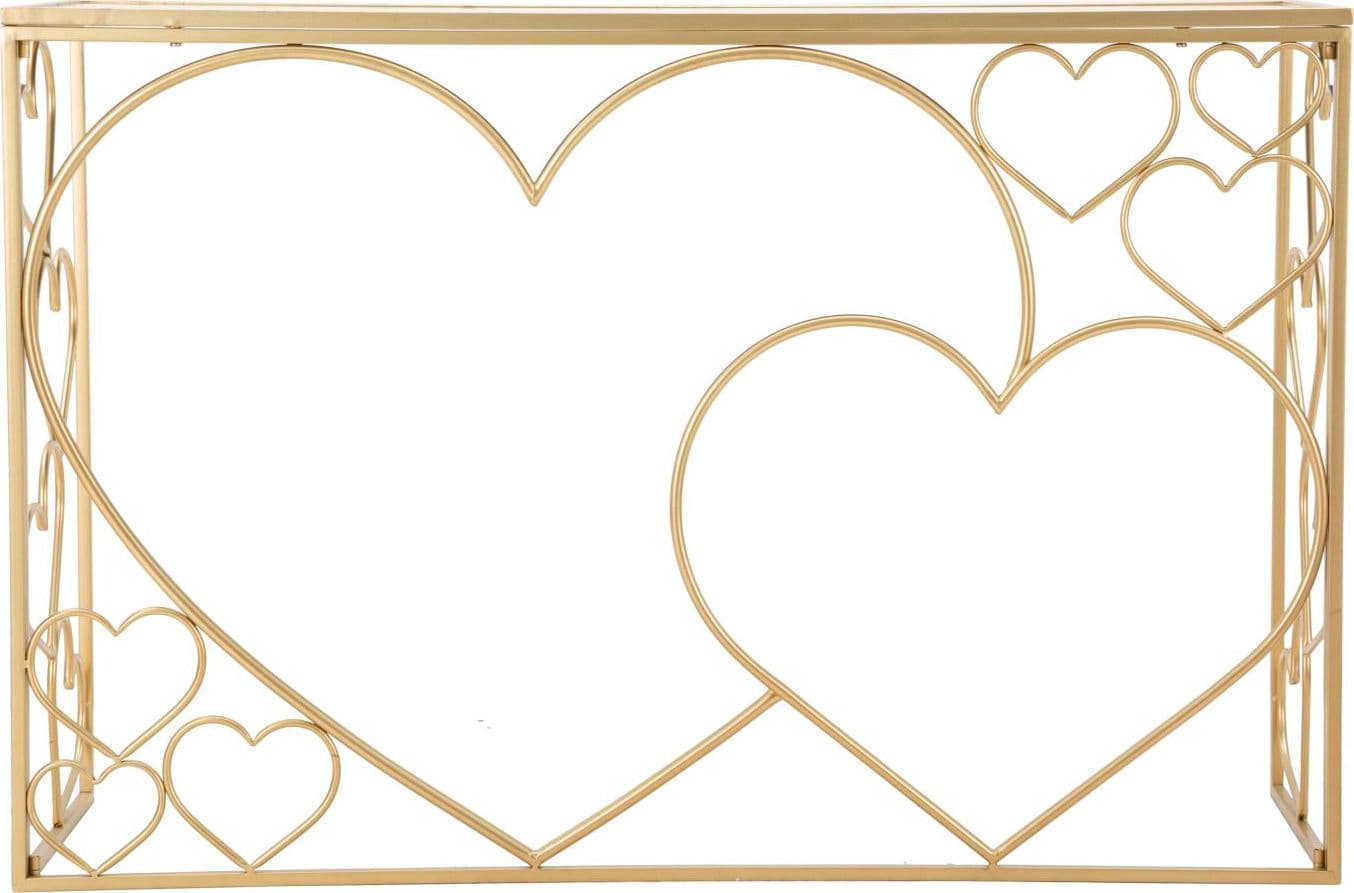Console "Heart" struttura in metallo color oro ripiano in vetro per interni in Credenze Decor Space - Altamura, commercioVirtuoso.it