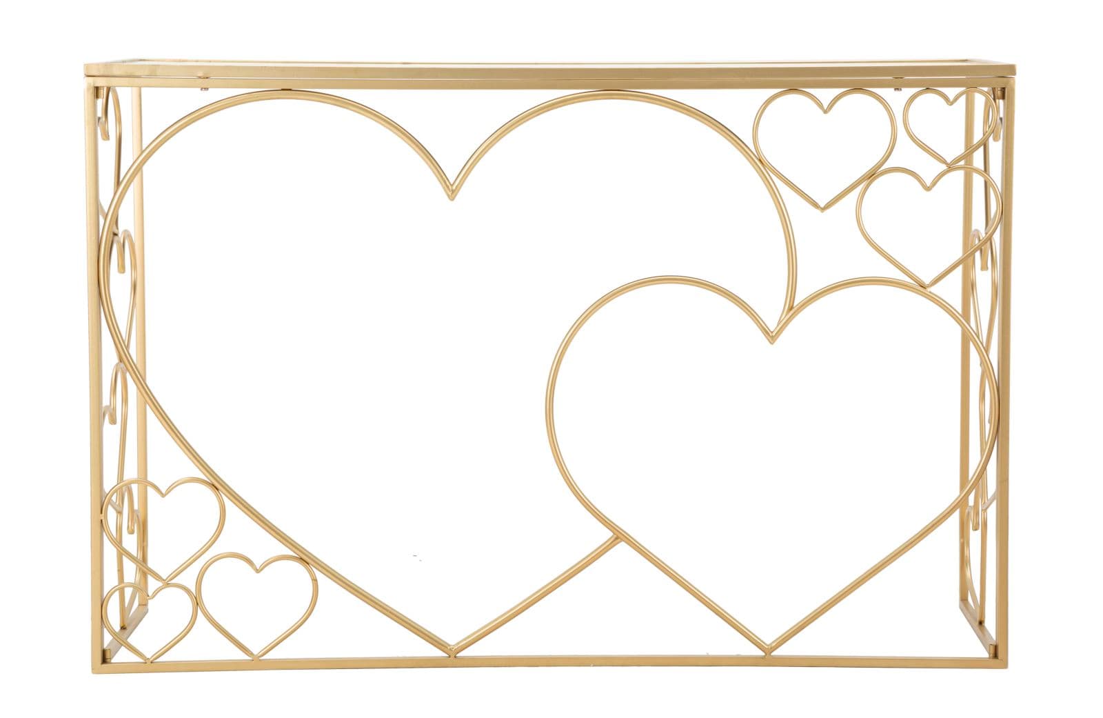 Console "Heart" struttura in metallo color oro ripiano in vetro per interni in Credenze Decor Space - Altamura, commercioVirtuoso.it