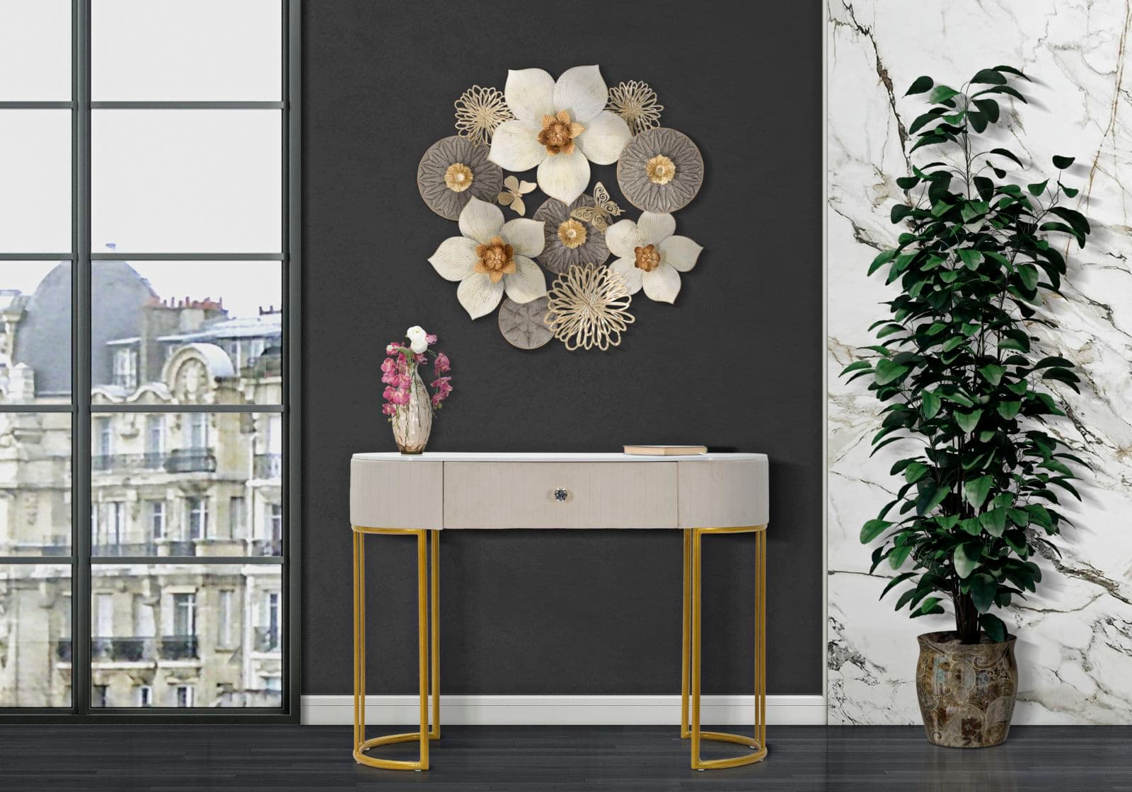 Console "Montpellier" struttura in metallo e legno ripiano in marmo per interni - 21