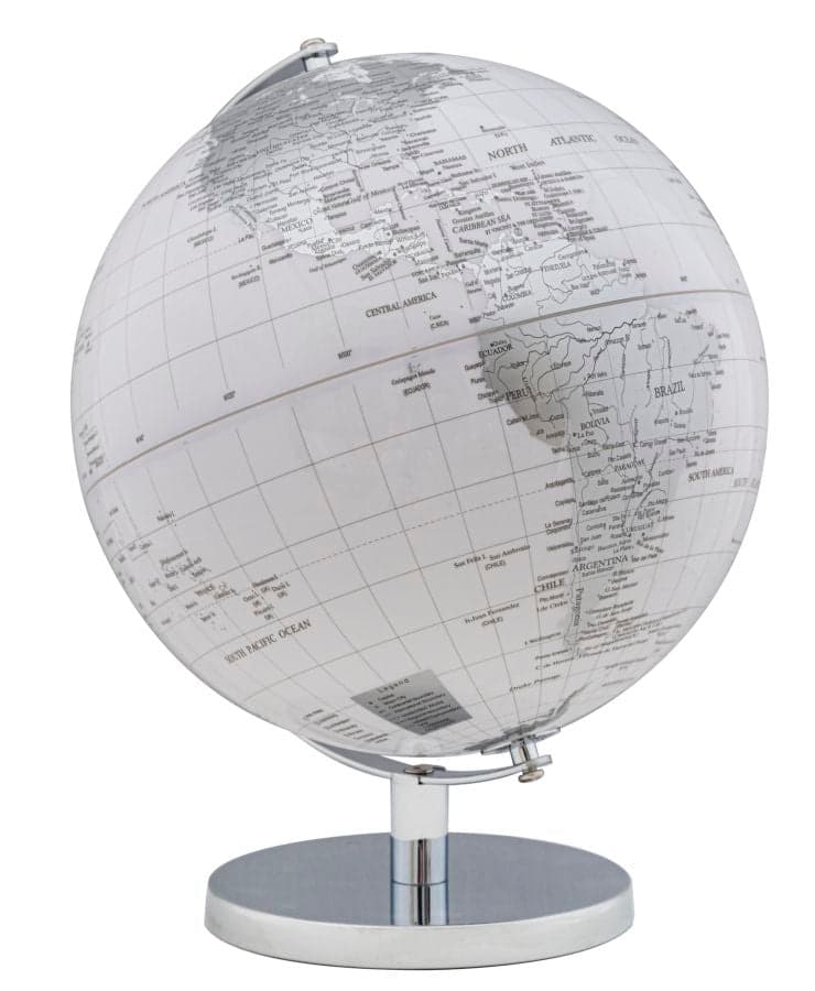 Mappamondo girevole chiaro con base in metallo per decorazione interni h 34 cm in Mappamondi Decor Space - Altamura, commercioVirtuoso.it