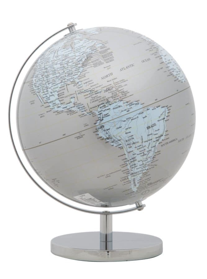 Mappamondo girevole chiaro con base in metallo per decorazione interni h 34 cm in Mappamondi Decor Space - Altamura, commercioVirtuoso.it