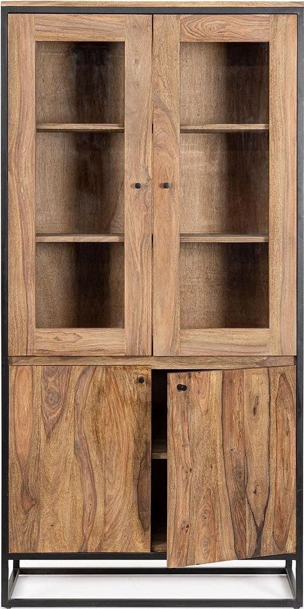 Vetrina "Nartan" da 4 ante per interno, con struttura in legno sheesham 88 x 40 x 180 cm in Vetrinette Decor Space - Altamura, commercioVirtuoso.it