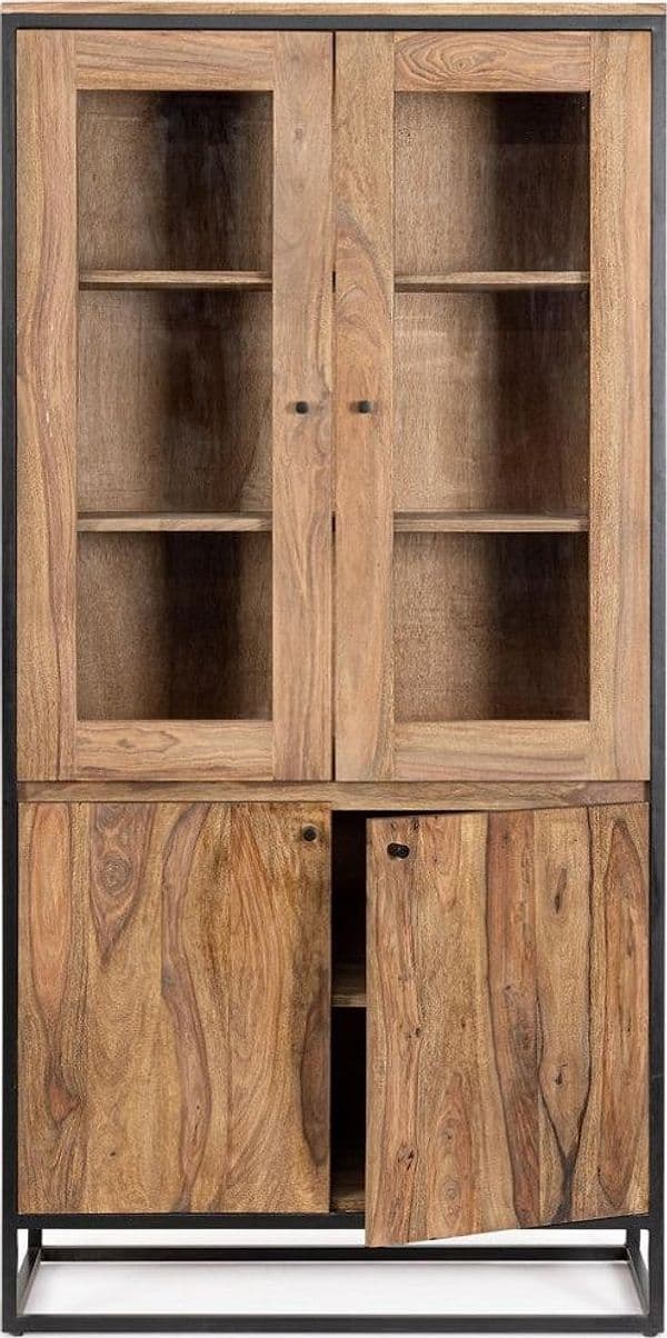 Vetrina "Nartan" da 4 ante per interno, con struttura in legno sheesham 88 x 40 x 180 cm in Vetrinette Decor Space - Altamura, commercioVirtuoso.it