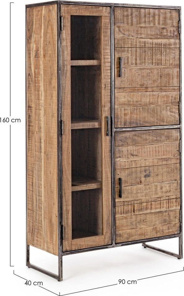 Vetrina "Elmer" per interno, mobile con struttura in legno di acacia e acciaio in Vetrinette Decor Space - Altamura, commercioVirtuoso.it
