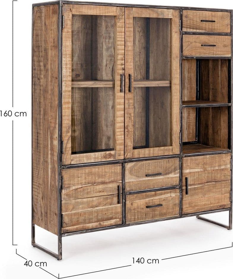 Vetrina "Elmer" per interno, mobile con struttura in legno di acacia e acciaio in Vetrinette Decor Space - Altamura, commercioVirtuoso.it