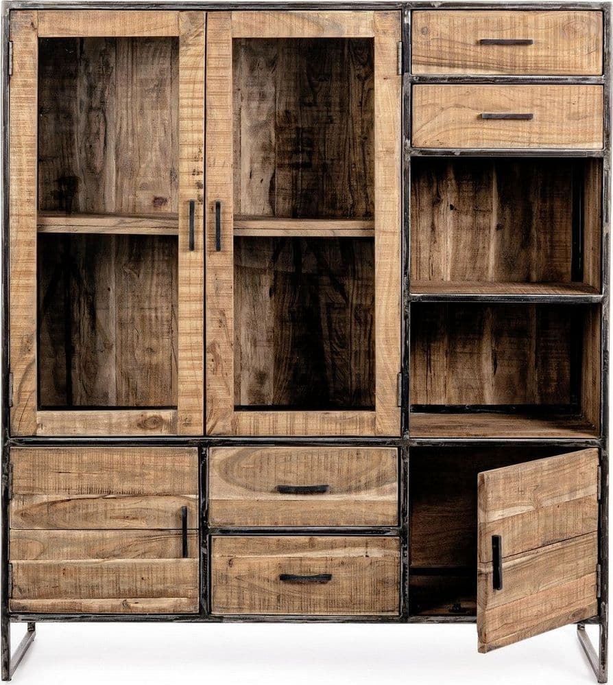 Vetrina "Elmer" per interno, mobile con struttura in legno di acacia e acciaio in Vetrinette Decor Space - Altamura, commercioVirtuoso.it