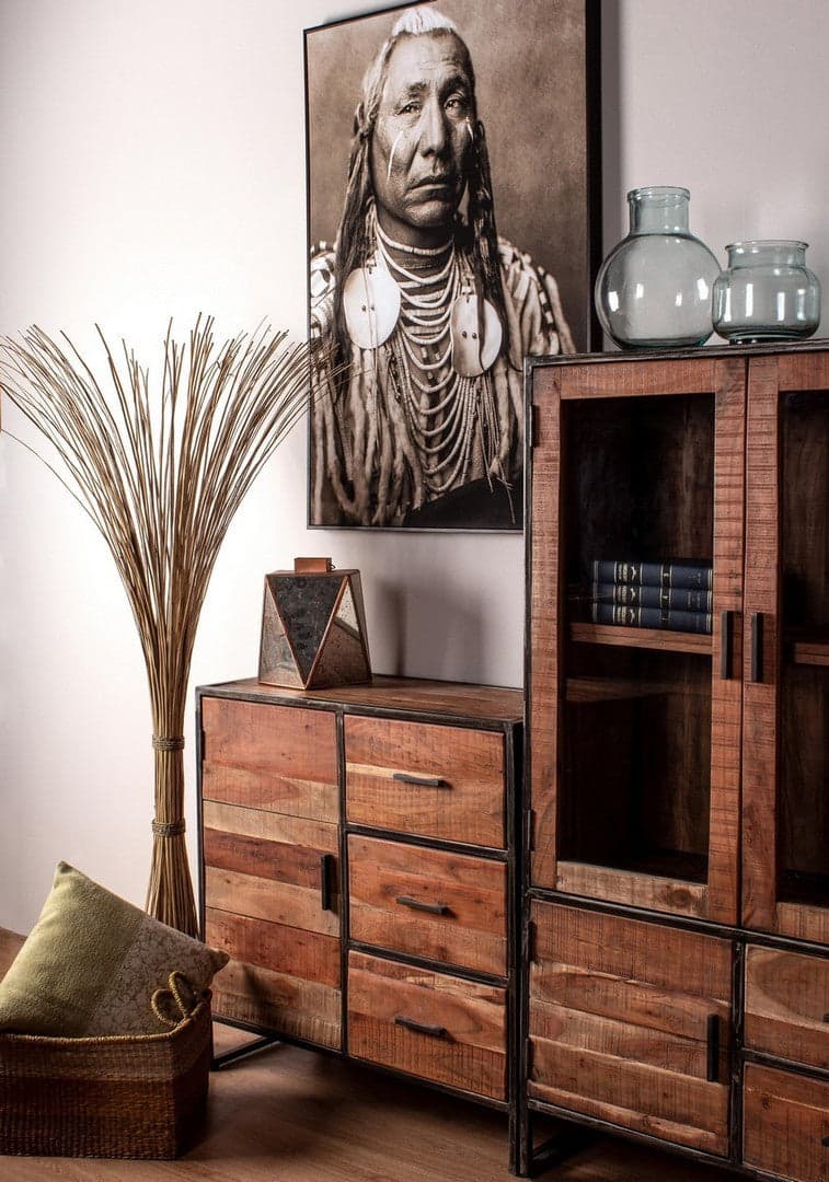 Vetrina "Elmer" per interno, mobile con struttura in legno di acacia e acciaio in Vetrinette Decor Space - Altamura, commercioVirtuoso.it