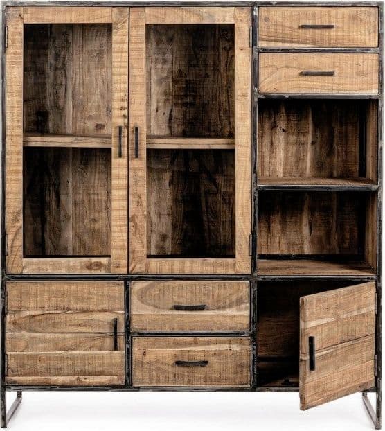 Vetrina "Elmer" per interno, mobile con struttura in legno di acacia e acciaio in Vetrinette Decor Space - Altamura, commercioVirtuoso.it
