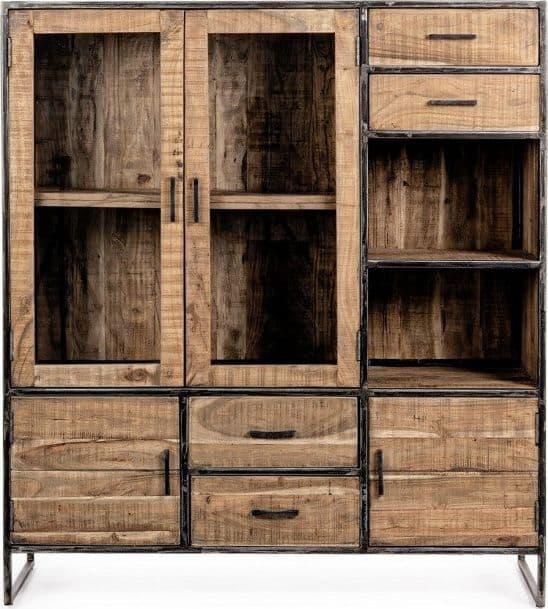 Vetrina "Elmer" per interno, mobile con struttura in legno di acacia e acciaio in Vetrinette Decor Space - Altamura, commercioVirtuoso.it