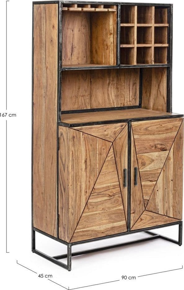 Mobile da bar "Elmer" con 2 ante, struttura in legno d'acacia, da 90 x 45 x 167 cm in Moduli componibili Decor Space - Altamura, commercioVirtuoso.it
