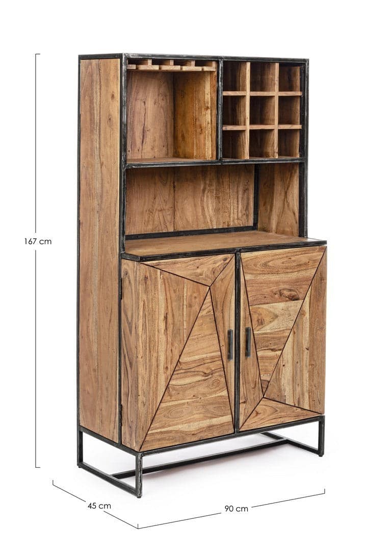 Mobile da bar "Elmer" con 2 ante, struttura in legno d'acacia, da 90 x 45 x 167 cm in Moduli componibili Decor Space - Altamura, commercioVirtuoso.it