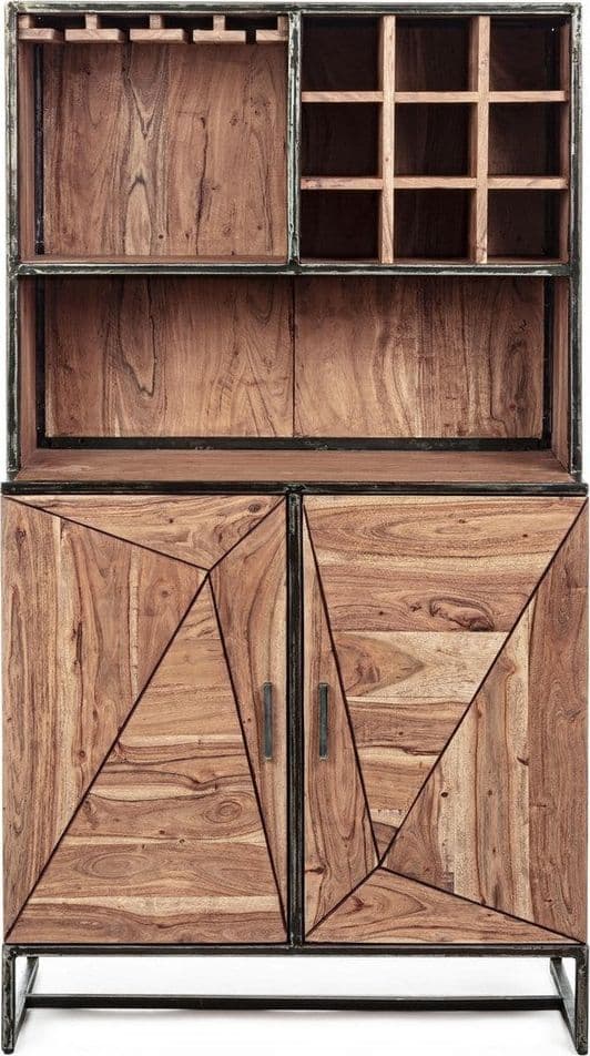 Mobile da bar "Elmer" con 2 ante, struttura in legno d'acacia, da 90 x 45 x 167 cm in Moduli componibili Decor Space - Altamura, commercioVirtuoso.it