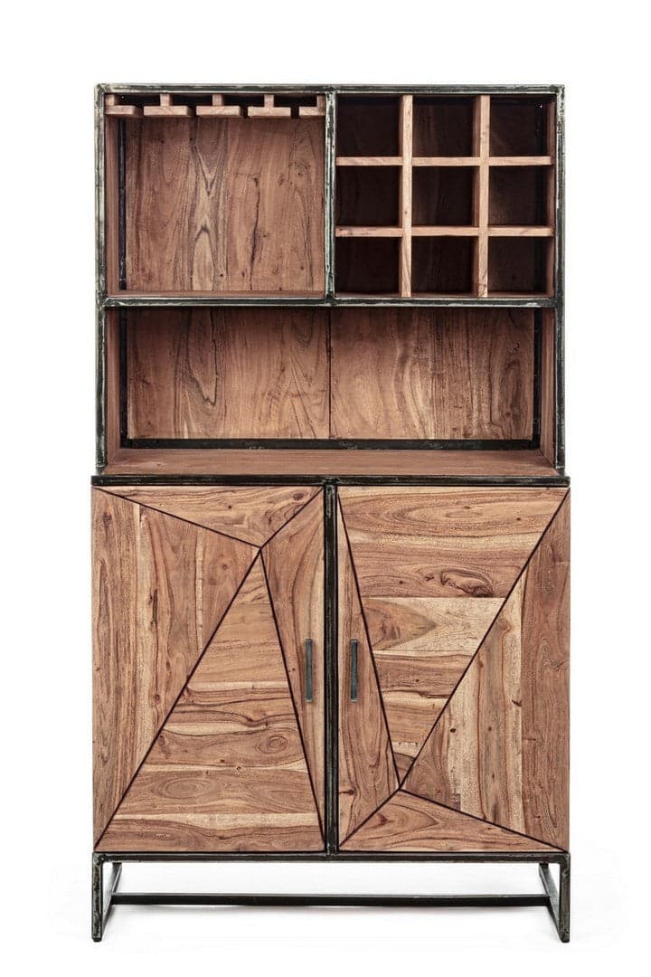 Mobile da bar "Elmer" con 2 ante, struttura in legno d'acacia, da 90 x 45 x 167 cm in Moduli componibili Decor Space - Altamura, commercioVirtuoso.it