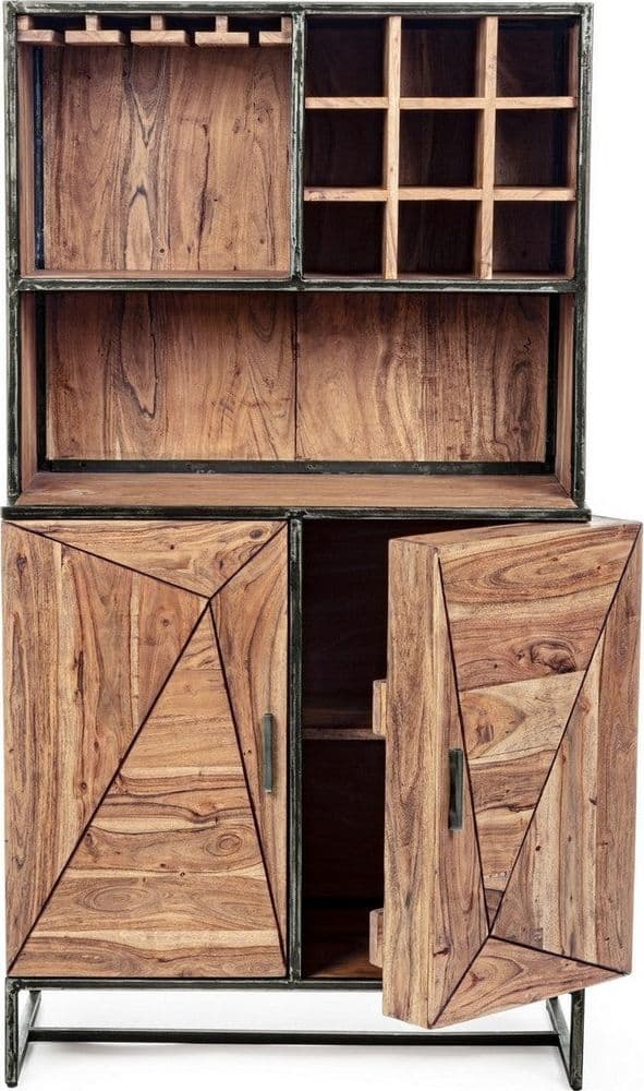 Mobile da bar "Elmer" con 2 ante, struttura in legno d'acacia, da 90 x 45 x 167 cm in Moduli componibili Decor Space - Altamura, commercioVirtuoso.it